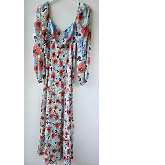 Rixo Gio Floral Silk Chiffon Long Dress Long Puff Sleeves Womens Size Medium EUC - Picture 3 of 14
